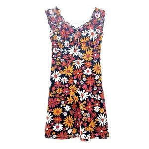NoBo Medium Floral Dress Babydoll Mesh Lined Milkmaid Peasant Hippie Cottage 70s